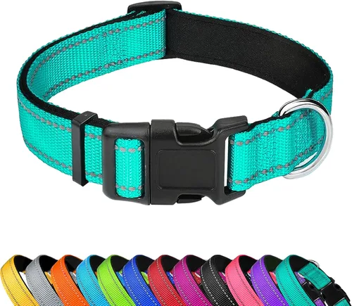 Vista 24 de Collar reflectante para perro, ajustable de neopreno suave acolchado de nailon para mascotas con hebilla para cachorros y perros pequeños, gatos