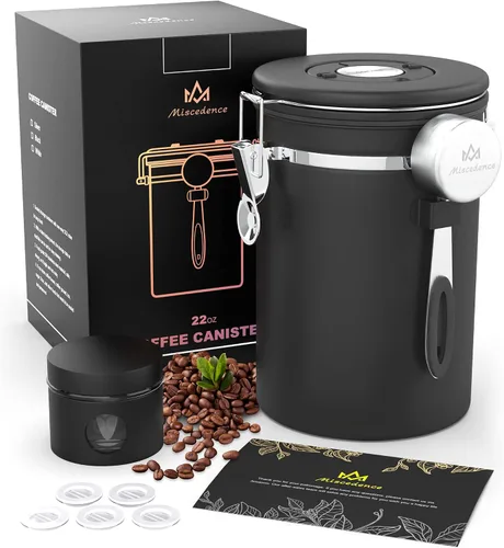 Vista 12 de Recipiente de café para café molido con Scoop Date Tracker, válvula de CO2 unidireccional, acero inoxidable 304, recipiente hermético