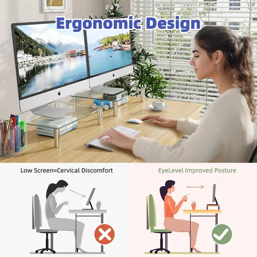 Vista 6 de Simple Trending - Paquete de 2 elevadores para monitores de computadora con altura ajustable, vidrio templado, soporte de escritorio multifuncional