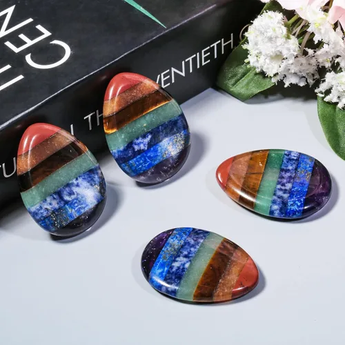 Vista 4 de SUNYIK Piedra de preocupación del pulgar de 7 chakras en forma de lágrima