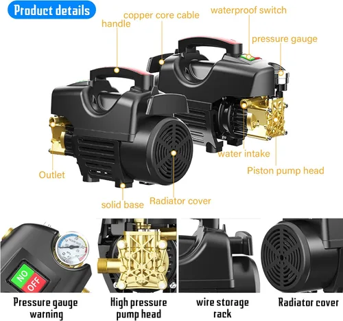Vista 6 de Lavadora eléctrica, lavadoras a presión, lavadora de alta presión de 2800 W, kit de lavadora eléctrica, lavadora eléctrica de 2600 PSI, boquilla