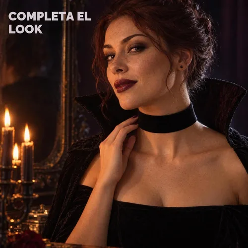 Vista 7 de Gargantilla negra para mujer, cuello de cinta gruesa de terciopelo ancho de los años 90 Negro