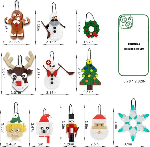 Vista 3 de Tenhorses Juego de adornos para árbol de Navidad 11 en 1, corona, Papá Noel, muñeco de nieve, cascanueces, oso polar, pan de jengibre, reno, copo