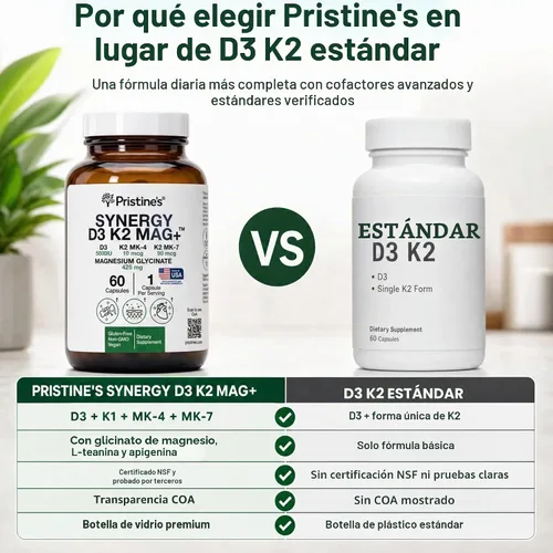 Vista 6 de PRISTINE'S Vitamina D3 K2 5000 UI cápsulas con magnesio, certificado NSF