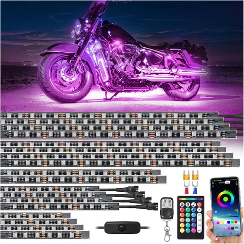 Vista 10 de 8 piezas de luces LED RGB para motocicletas para Harley Davidson Kawasaki Suzuki Yamaha Golf Cart, kit de luces LED multicolor impermeables de 12V