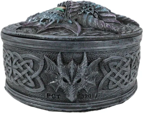 Vista 5 de Ebros Gift Nudo celta legendario azul medianoche dragón cara con ojos rodantes decorativo redondo baratija figurita medieval renacentista gótica