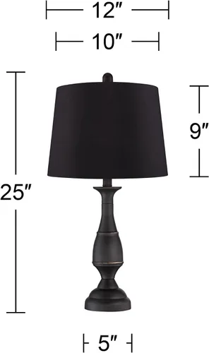 Vista 4 de Ben Farmhouse - Juego de 2 lámparas de mesa de noche tradicionales de estilo candelabro con acabado de bronce oscuro de imitación y con pantalla