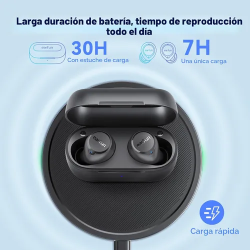 Vista 5 de EarFun Free 2S - Auriculares inalámbricos, [Versión mejorada] auriculares Bluetooth con graves profundos, 4 micrófonos para llamadas claras