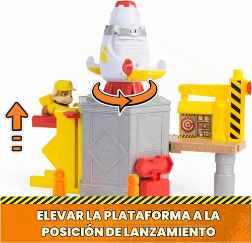 Vista 3 de Rubble & Crew, Launch & Spin - Juego de nave espacial con figura de juguete de Rubble en uniforme de construcción, juguetes para niños y niñas a