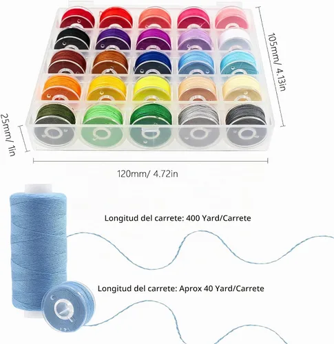Vista 3 de Kit de hilo de coser de 50 piezas, 25 colores, 400 yardas/carrete con bobinas preenrolladas a juego, hilo de poliéster para máquinas de coser
