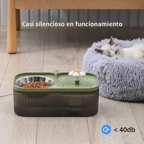 Vista 5 de Fuente de agua para gatos y cuenco para alimentos, dispensador de agua ultra silencioso para mascotas de 3 L/101 onzas con bomba inteligente y 3 1