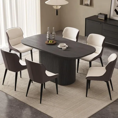 Vista 14 de Mesa de comedor ovalada de 63 pulgadas para 2-6 personas, mesa de cocina negra moderna, mesa de comedor rectangular de lujo, mesa de comedor