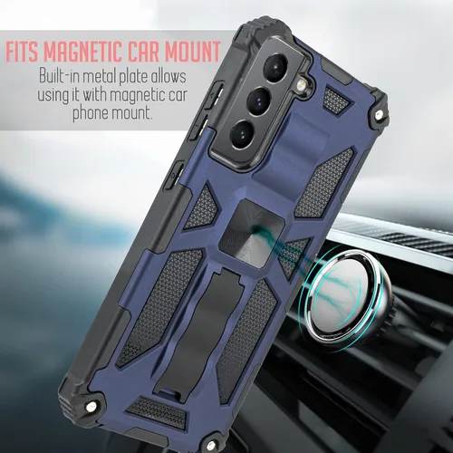 Vista 4 de diseñado para Samsung Galaxy S21 FE teléfono magnético Kickstand caso con vidrio templado resistente de doble capa a prueba de golpes cubierta