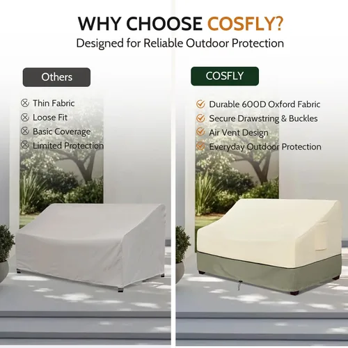 Vista 7 de COSFLY Fundas Impermeables para Sofás de Patio de Muebles de Exterior, Fundas para Sofás de Dos Plazas Exteriores que se Adaptan hasta 54A x 38P x