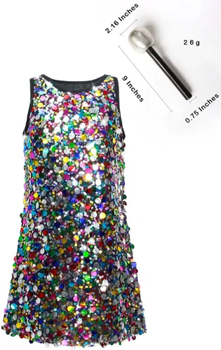Vista 3 de Vestido de lentejuelas para niñas, sin mangas, con purpurina, disfraz para graduación, concierto, fiesta con accesorio de micrófono de purpurina