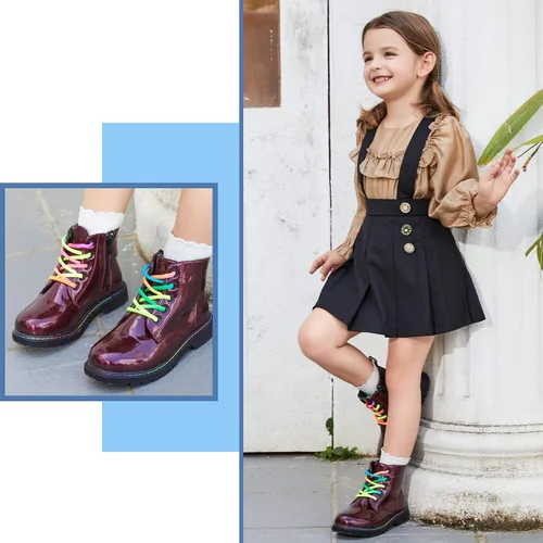 Vista 2 de Hawkwell Botas de trabajo de combate de patente para niñas y niños con cremallera lateral (niños pequeñosniños grandesjóvenes), 0 Toddler