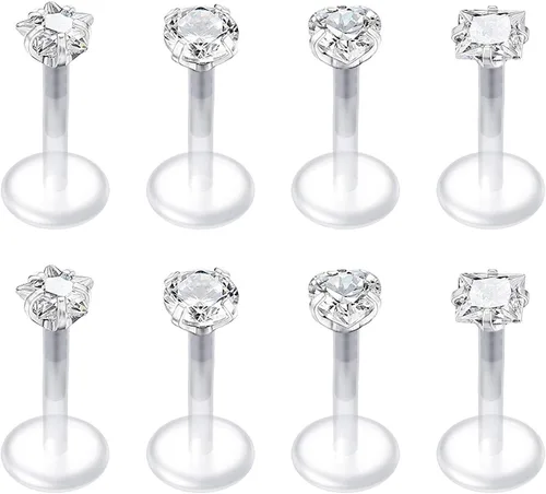 Vista 14 de QWALIT - Aretes de 16 g de labio transparentes con púas de plástico, joyería de piercing Medusa Labret, insertar en cartílago, pendientes de tragus