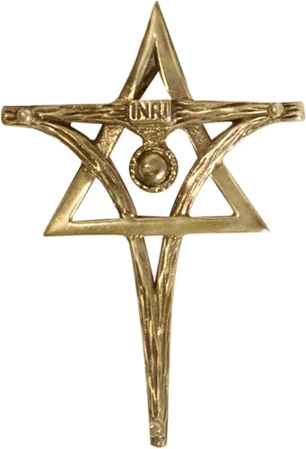 Vista 7 de Inri Colgante Cruz Cristiana Mesiánica y Estrella de David Aleación de oro.