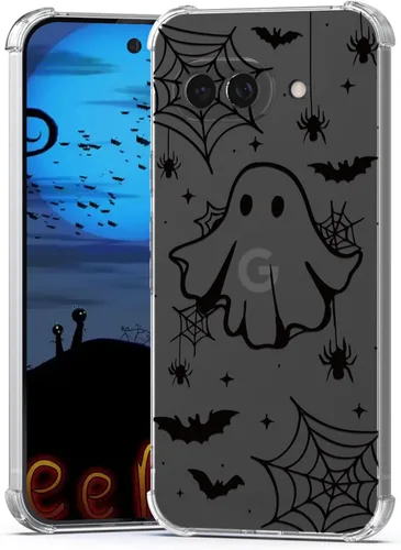 Vista 25 de Funda de Halloween para Google Pixel 6A transparente con diseños de murciélagos fantasmas, funda para teléfono para niñas, elegante, delgada, a