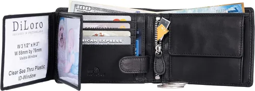 Vista 3 de DiLoro Italia - Cartera de cuero para hombre, tamaño completo, plegable, con cremallera, con protección RFID