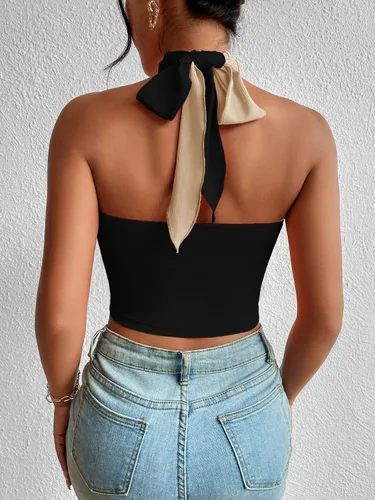 Vista 2 de Verdusa Top corto sin mangas con corte frontal para mujer