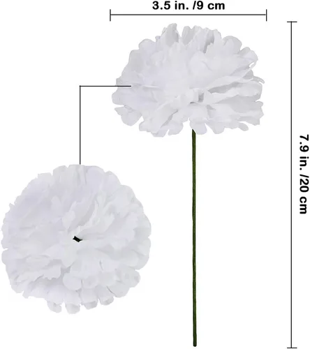 Vista 2 de Supla Paquete de 100 selecciones de flores de clavel artificiales a granel, tallos blancos de seda con tallos de seda con alambres de 3.5 x 7.9