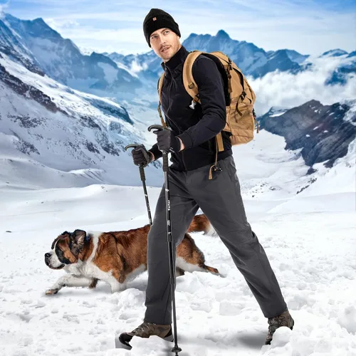 Vista 6 de Jessie Kidden Pantalones de senderismo impermeables para hombre, para exteriores, nieve, esquí, pesca, forro polar, aislados, pantalones de invierno