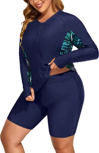 Vista 2 de Daci Traje de baño tipo tankini de manga larga con cremallera frontal y protección solar UPF 50 para mujer