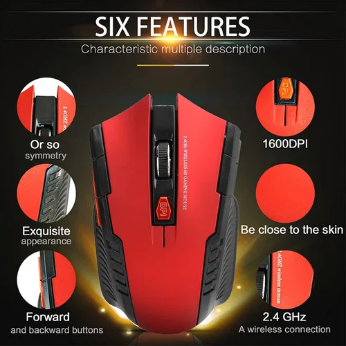 Vista 3 de Archuu Ratón inalámbrico mecánico para juegos 2.4G, 100012001600 3 velocidades DPI Mouse ergonómico con receptor USB