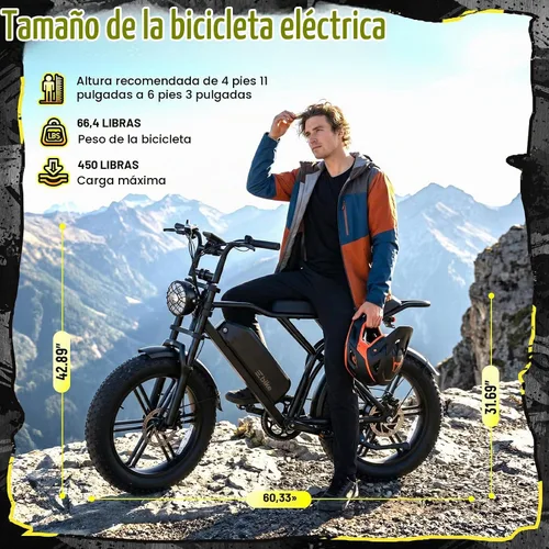 Vista 5 de Electric Bike for Adults,2000W Peak,20"x4"Fat Tire,48V Removable Battery 2-Negro carbón