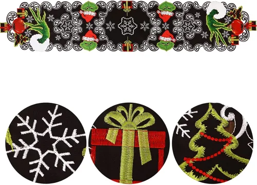 Vista 3 de Grelucgo Camino de mesa bordado para vacaciones de Navidad (13 x 54 pulgadas)