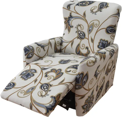 Vista 24 de NILUOH Funda para sillón reclinable, 4 piezas, elástica, estampada, con bolsillo lateral, funda para sofá reclinable, antideslizante, ajustable, 16