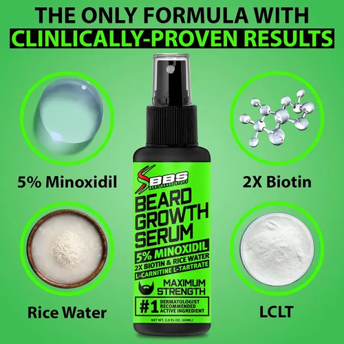 Vista 6 de Minoxidil para el crecimiento de la barba: suero al 5% con 2 veces biotina y agua de arroz, promueve el cabello facial más grueso y lleno, ideal