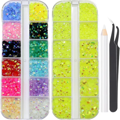 Vista 8 de 3520 diamantes de imitación de uñas color dorado champán para uñas, multiformas con parte trasera plana, diamantes de imitación redondos