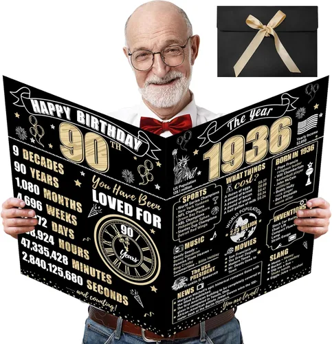 Vista 29 de Turypaty Tarjeta de 10 cumpleaños grande con sobre para niños y niñas, libro de firmas de invitados gigante de feliz 10 cumpleaños en negro y oro