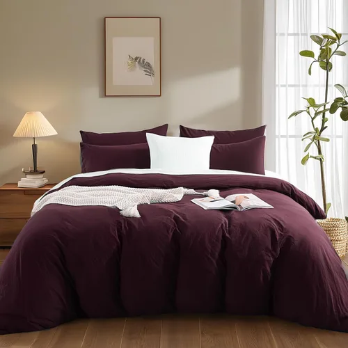 Vista 414 de NEXHOME PRO Funda de edredón Twin XL 100% algodón lavado, transpirable, duradera, texturizada, similar al lino, juego de ropa de cama para el hogar