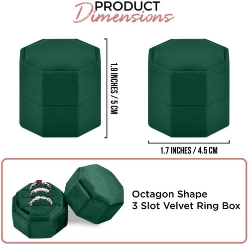 Vista 2 de Caja de terciopelo para anillos de alta calidad para ceremonia de boda con tapa desmontable, elegante y bonita caja para anillos de boda, 3 ranuras
