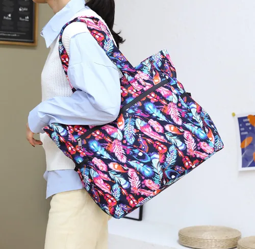 Vista 7 de Bolsa de mano de nylon grande ligera para gimnasio senderismo picnic viajes playa impermeable bolsas de mano