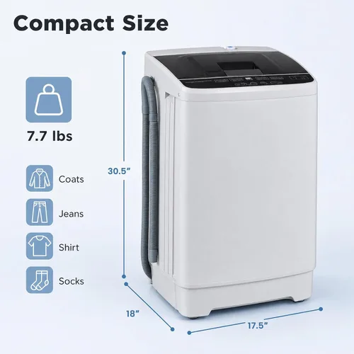 Vista 4 de Giantex 7.7LBS Portable Washing Machine, Top Load Full-Automatic (Grey)