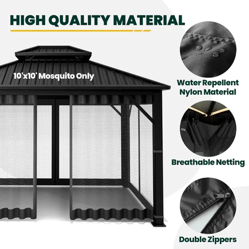 Vista 3 de OLILAWN Mosquitera Universal de Repuesto para Cenador, Malla Protectora para Toldo Exterior de 10' x 10', Cortina de Pared Lateral de 4 Paneles