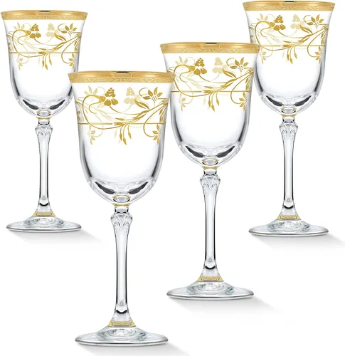 Vista 8 de WORLD GIFTS Elegante y moderna cristalería de flores de Rosalia para organizar fiestas y eventos, 10 onzas, doble moda antigua, juego de 4