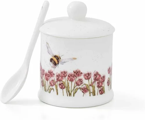 Vista 3 de Royal Worcester Wrendale Designs Flight Bumble Bee Conserve Pot 4 Ounce Honey Dish with Bee Design Made from Fine Bone China Microwave and
