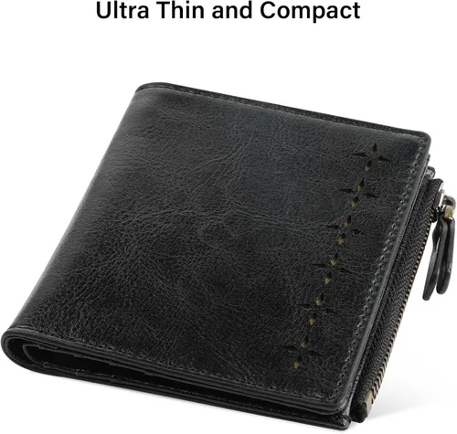 Vista 3 de Lavemi Carteras compactas de cuero ultrafinas y pequeñas para mujer, con bloqueo RFID, tarjetero para tarjetas de crédito