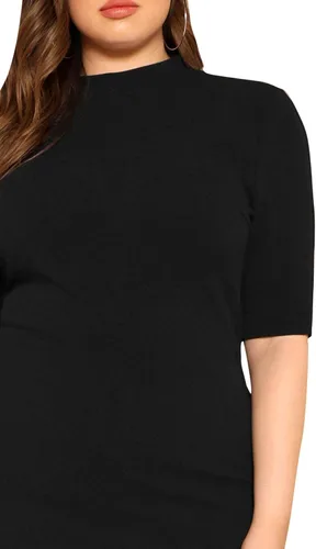 Vista 4 de Floerns Vestido midi ajustado de manga corta con cuello alto falso para mujer