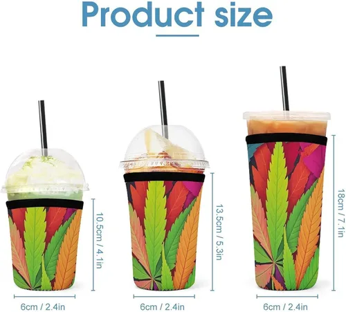 Vista 2 de MultiColor Leaf Weed Art Reusable Insulated Neoprene Iced Coffee Cup Sleeves 3 Sizes Diving Material Cup Durable Beverage Covers for Cold Coffee Tea