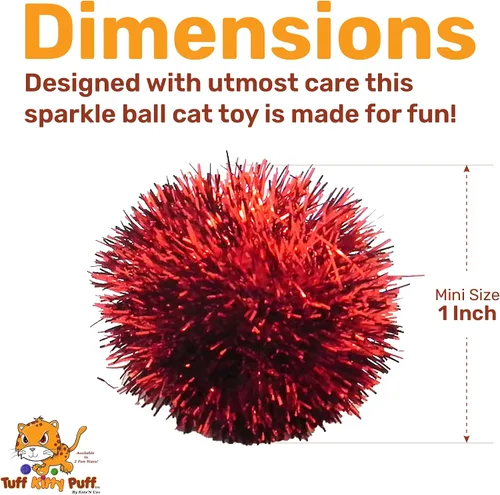 Vista 4 de Tuff Kitty Puff Juguete para gatos con mini bola brillante de 1 pulgada, paquete de 6 unidades, multicolor