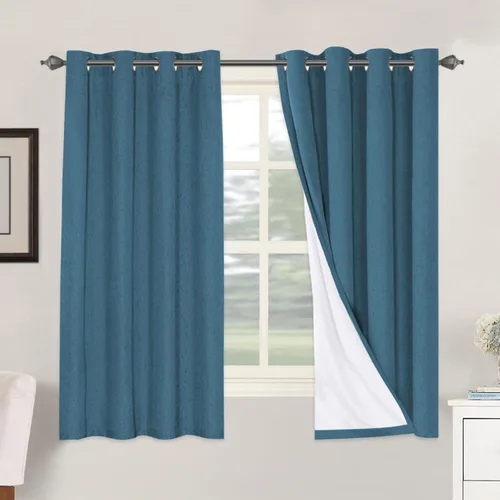 Vista 256 de H.VERSAILTEX Cortinas 100% opacas con aislamiento térmico, texturizadas, de lino, con bloqueo completo de calor y luz, para sala de estar y Negro