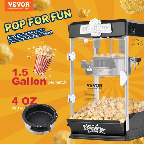 Vista 2 de VEVOR Máquina para hacer palomitas de maíz, máquina procesadora de palomitas de 480 W, hervidor de 4 onzas que hace 1.5 galones por lote, máquina