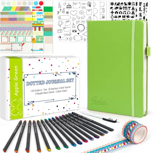 Vista 9 de feela Kit de Diario con Puntos, Cuaderno Planificador de Tapa Dura con Cuadrícula de Puntos para Principiantes Mujeres y Niñas, Toma de Notas