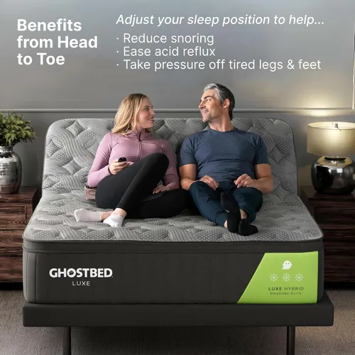 Vista 3 de GhostBed Base de cama ajustable con control remoto inalámbrico, ajustes de gravedad cero y masaje, puertos USB, marco de cama ajustable relajante